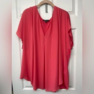 INC 4x Coral Mixed Media V-neck Shirt Sleeved Blouse